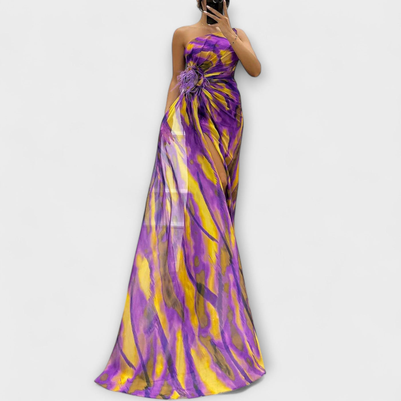 Renata | Jednoramenné maxi šaty s potiskem