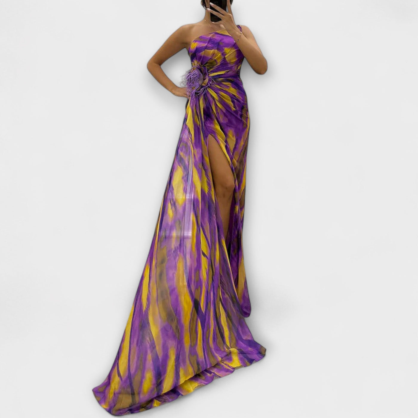 Renata | Jednoramenné maxi šaty s potiskem