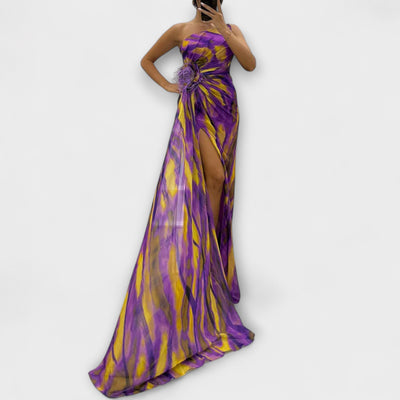 Renata | Jednoramenné maxi šaty s potiskem