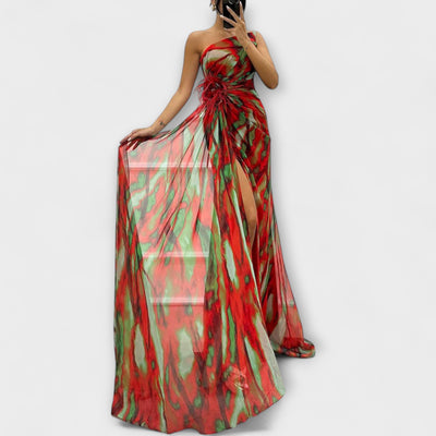 Renata | Jednoramenné maxi šaty s potiskem