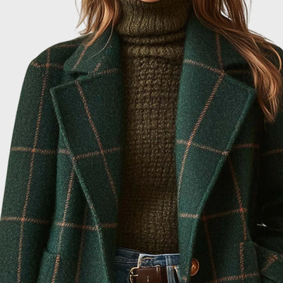 Kristýna | Dámský retro kostkovaný tvídový kabát s klopami