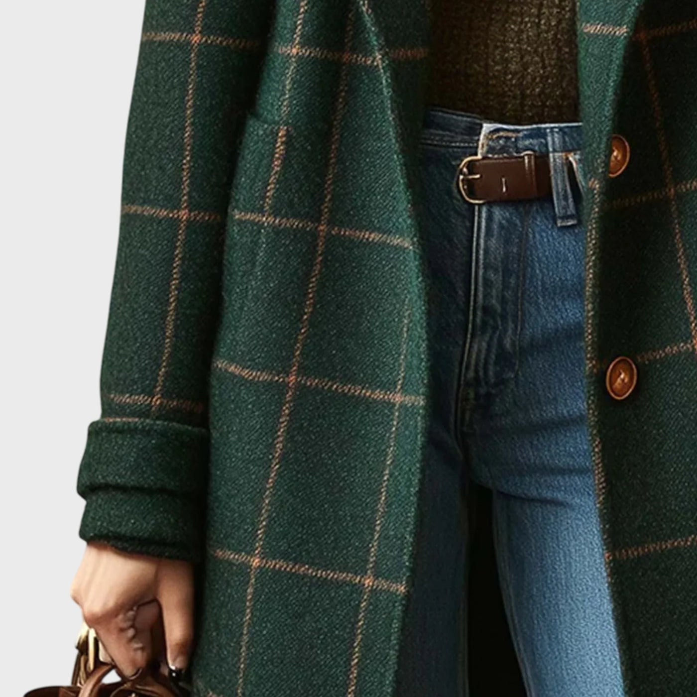 Kristýna | Dámský retro kostkovaný tvídový kabát s klopami