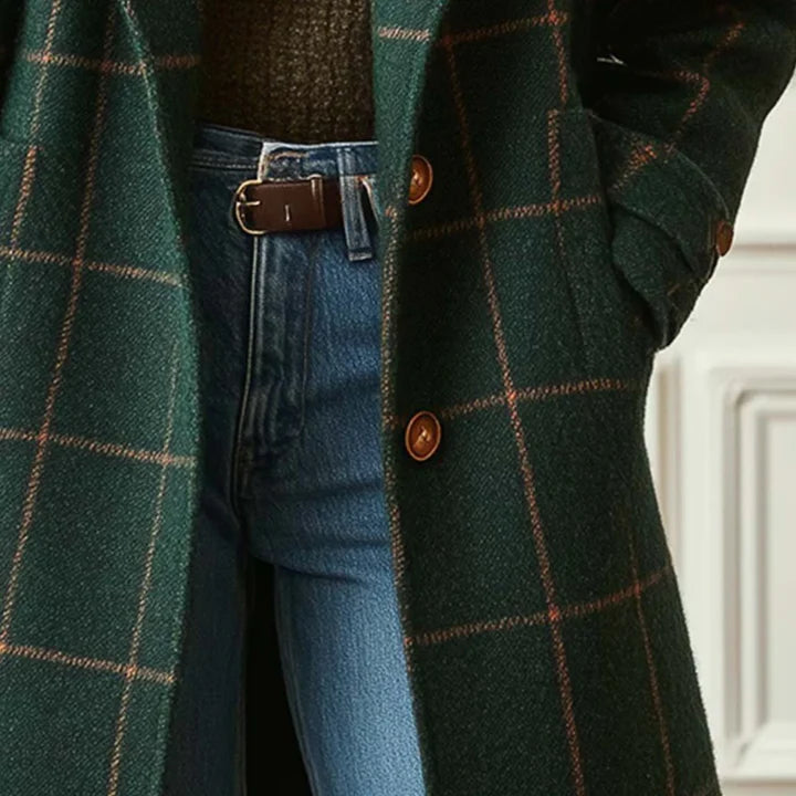 Kristýna | Dámský retro kostkovaný tvídový kabát s klopami