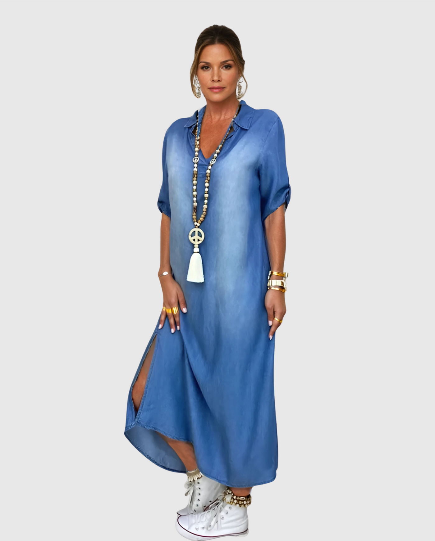 Lea | Dlouhé džínové šaty s bočním rozparkem