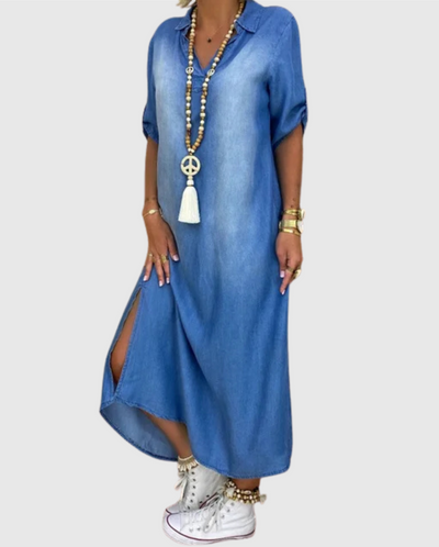 Lea | Dlouhé džínové šaty s bočním rozparkem