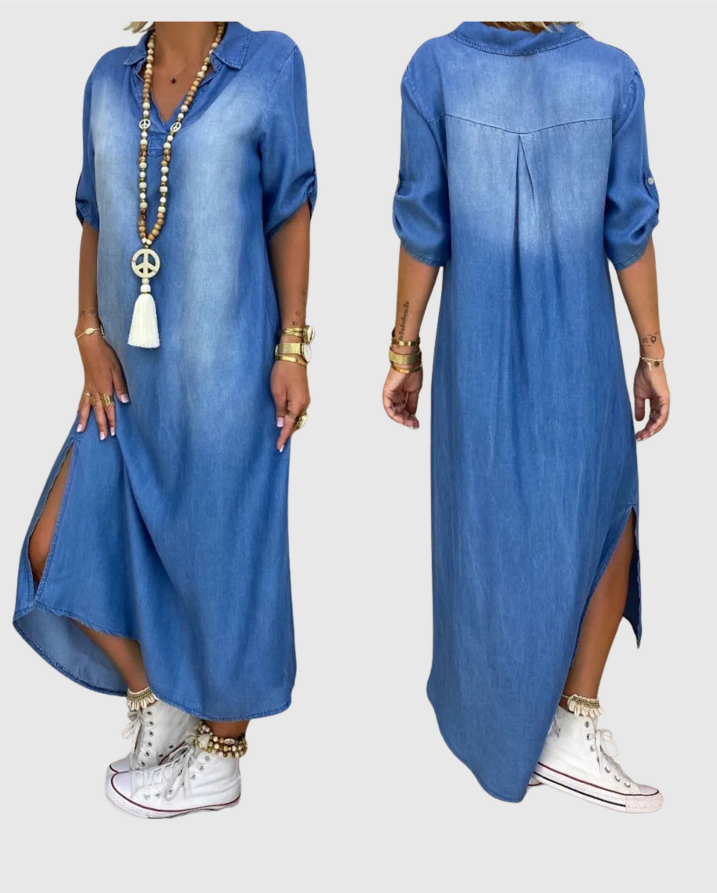 Lea | Dlouhé džínové šaty s bočním rozparkem