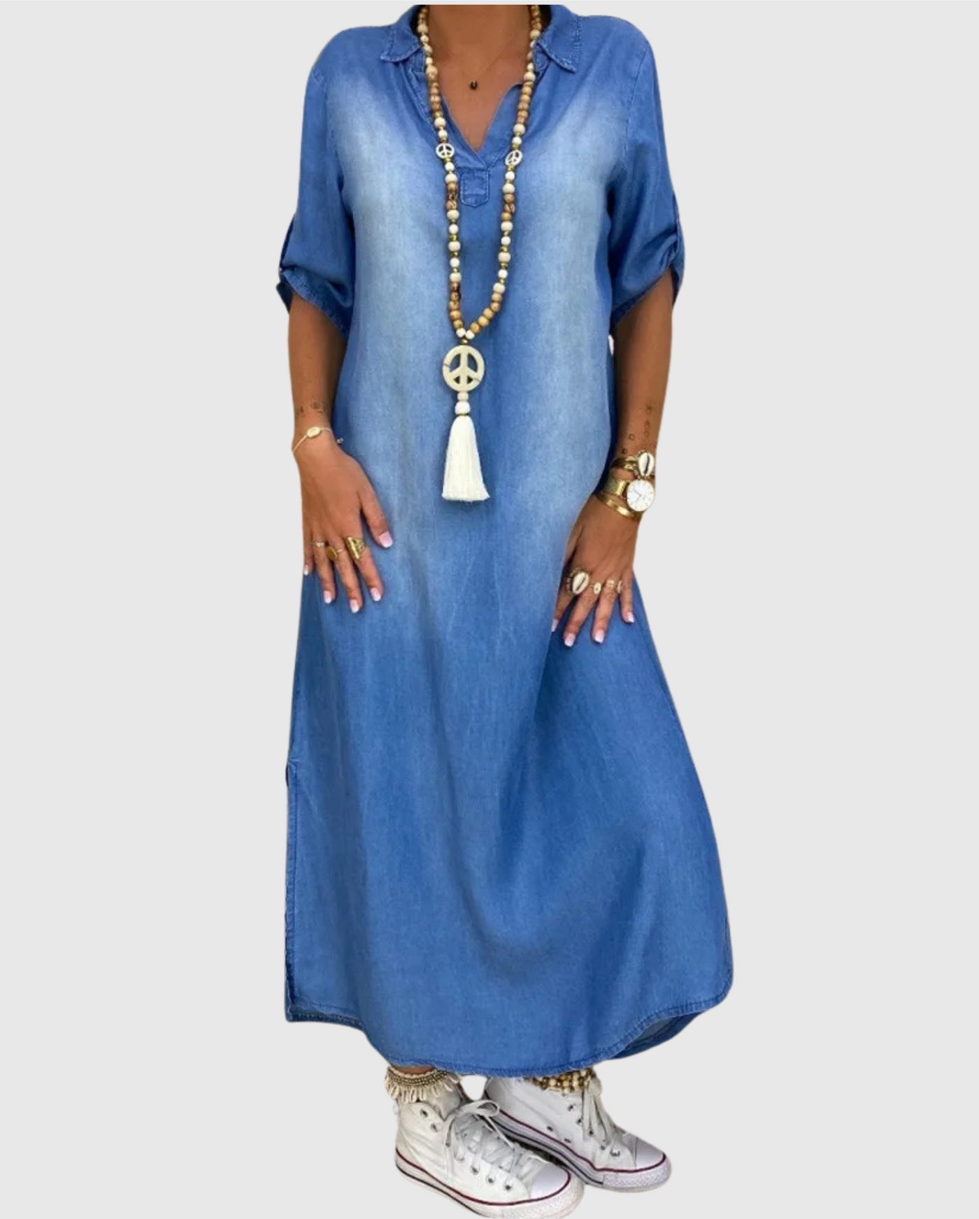 Lea | Dlouhé džínové šaty s bočním rozparkem