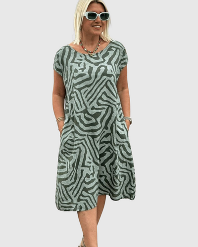 Nelia | Letní šaty s kulatým výstřihem a krásným potiskem