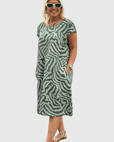 Nelia | Letní šaty s kulatým výstřihem a krásným potiskem