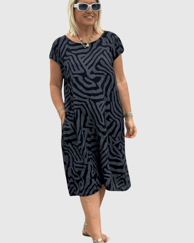 Nelia | Letní šaty s kulatým výstřihem a krásným potiskem