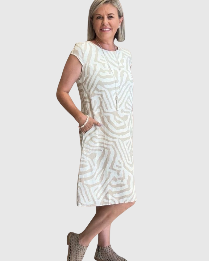 Nelia | Letní šaty s kulatým výstřihem a krásným potiskem