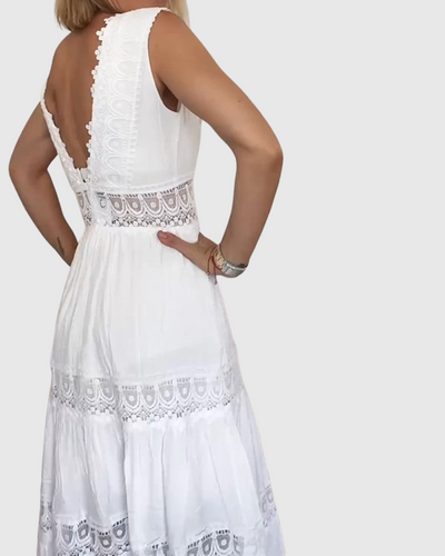 Ninfea | Bezrukávové midi šaty v boho stylu s krajkovými detaily