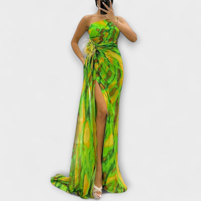 Renata | Jednoramenné maxi šaty s potiskem